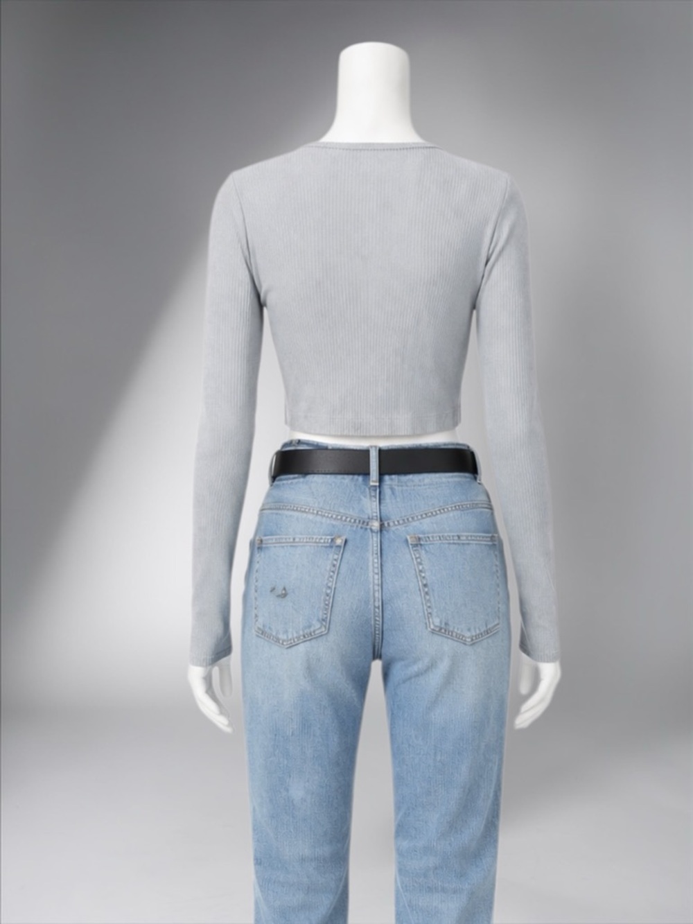 Cropped Ribbed Zip-front Top in Light Gray - Picture 5 of 14